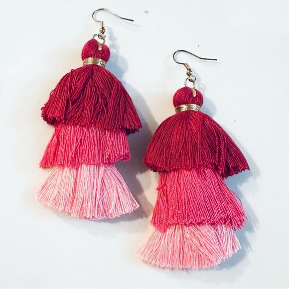 Pink Tiered Tassel Earrings - Picture 1 of 2